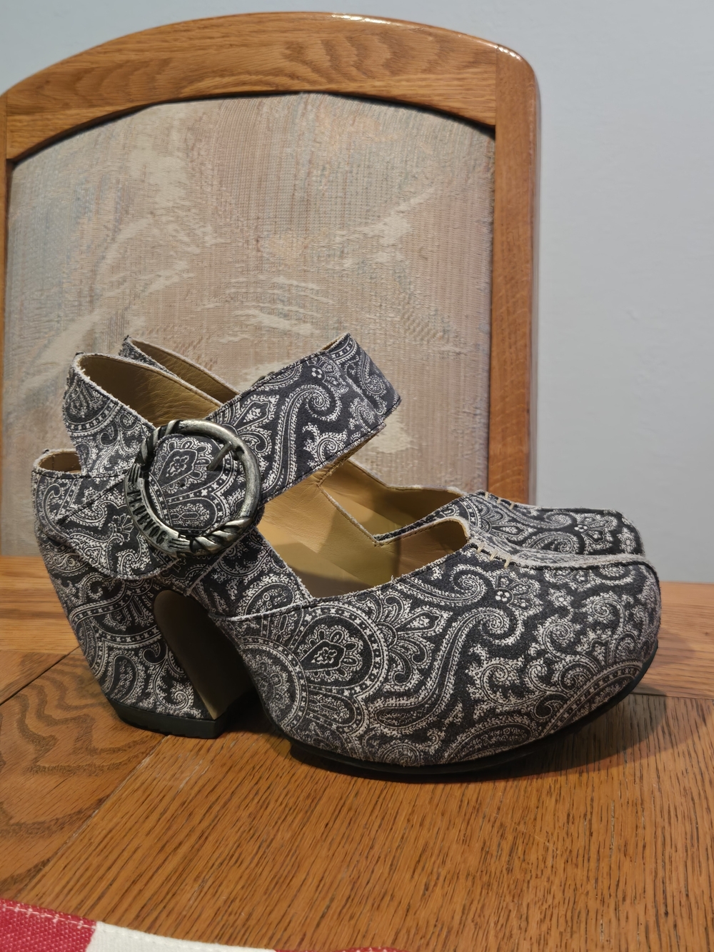 John Fluevog Paisley Mary Jane Clog Heels